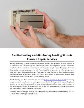 Ricotta Heating and Air Among Leading St Louis Furnace Repair Services