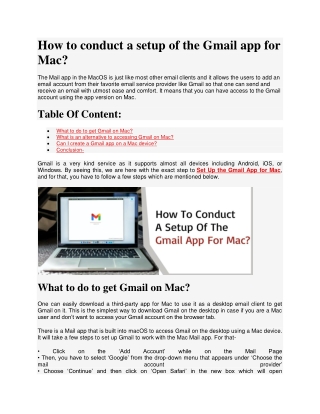 How to conduct a setup of the Gmail app for Mac