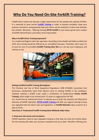 Why Do You Need On-Site Forklift Training