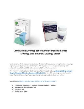 Lamivudine (300mg), tenofovir disoproxil fumarate (300mg), and efavirenz (600mg) tablet