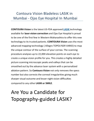 Contoura Vision Bladeless LASIK in Mumbai - Ojaseyehospital