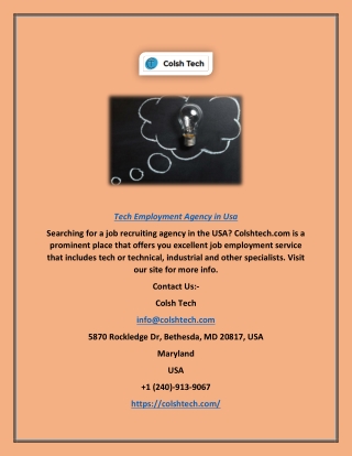 Tech Employment Agency in USA | Colshtech.com