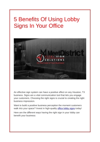 5 Benefits Of Using Lobby Signs In Your Office