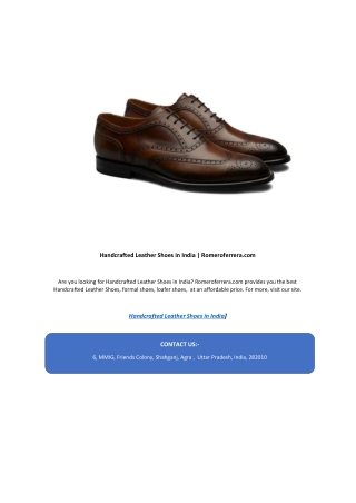 Handcrafted Leather Shoes in India | Romeroferrera.com