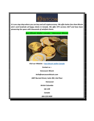 Best Bitcoin Wallet Canada  Vancouver Bitcoin123