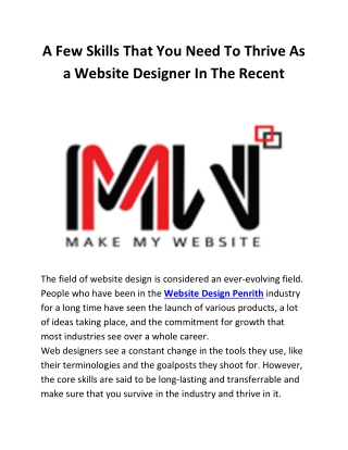 A Few Skills That You Need To Thrive As a Website Designer In The Recent
