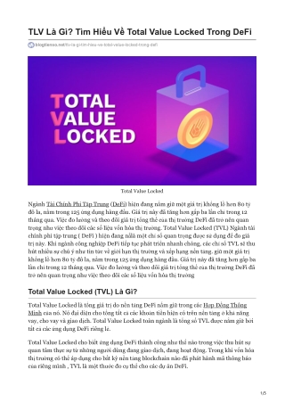 TLV Là Gì Tìm Hiểu Về Total Value Locked Trong DeFi