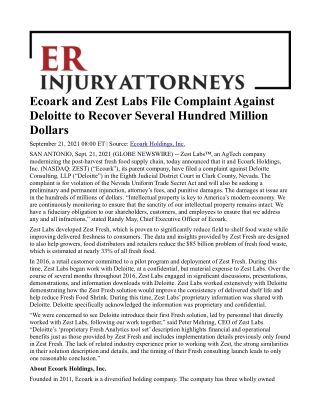 Corey Eschweiler ER Injury Attorneys Complaint Against Deloitte Consulting