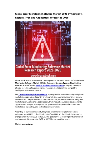 Global Error Monitoring Software Market Research Report 2021-2026