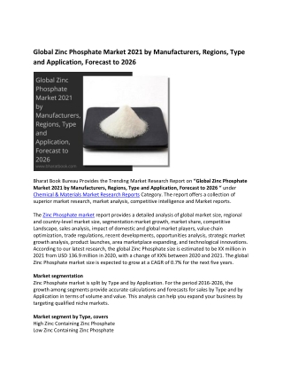 Global Zinc Phosphate Market Research Report 2021-2026