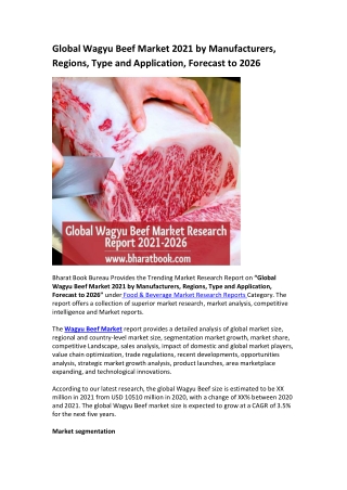 Global Wagyu Beef Market Research Report 2021-2026