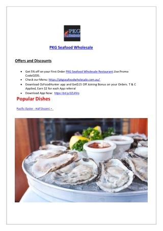 5% Off - PKG Seafood Wholesale Menu Tweed Heads West, NSW