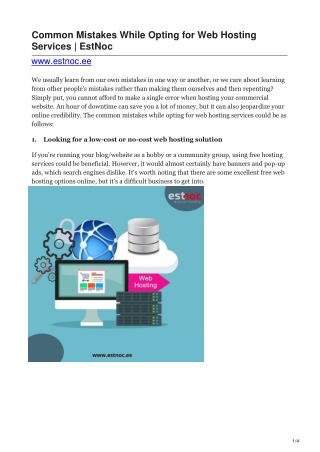 Common Mistakes While Opting for Web Hosting Services  EstNoc