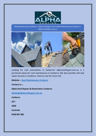 Roof Maintenance Canberra | Alpharoofingact.com.au