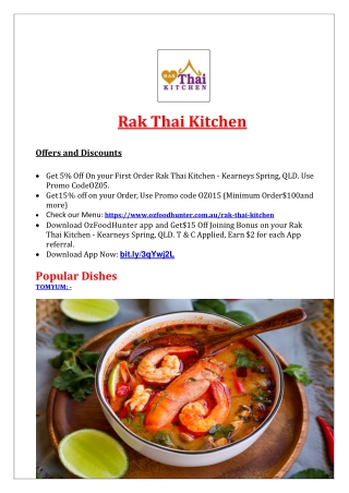 5% Off - Rak Thai Kitchen Kearneys Spring Menu, QLD