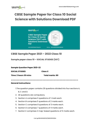Social Science Class 10 Sample Paper with Solution Download PDF