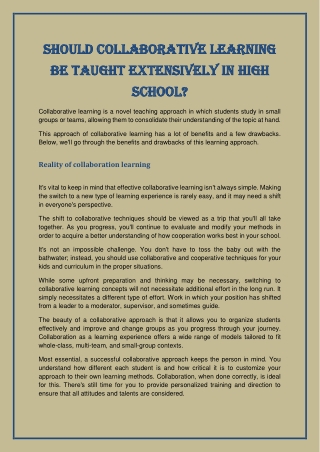 Should collaborative learning be taught extensively in high school