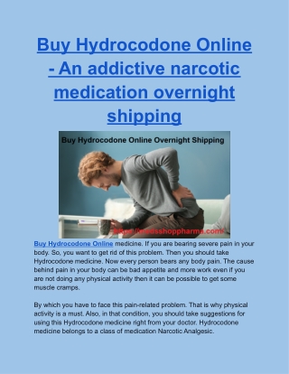 Buy Hydrocodone Online - An addictive narcotic medication overnight shipping