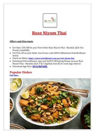 15% Off - Rose Niyom Thai Restaurant Menu in Nundah QLD.