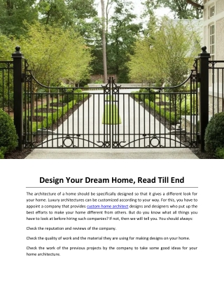 Design Your Dream Home, Read Till End