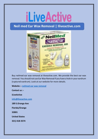 Neil med Ear Wax Removal | Iliveactive.com