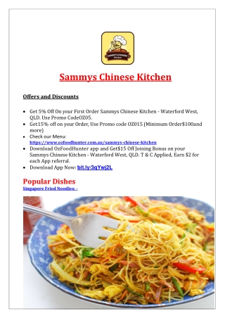 5% Off - Sammys Chinese Kitchen Menu Waterford West, QLD