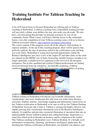 Training Institute For Tableau Teaching In Hyderabad post