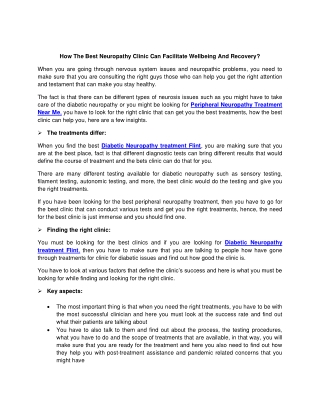 How The Best Neuropathy Clinic Can Facilitate Wellbeing And Recovery?