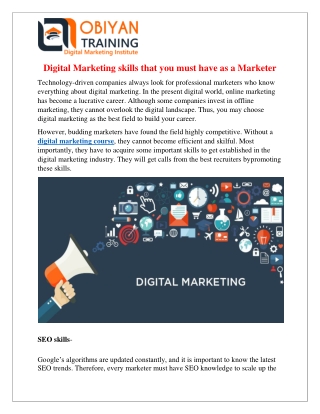 Digital Marketing skills that you must have as a Marketer