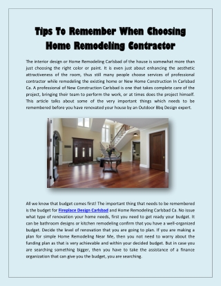 Tips To Remember When Choosing Home Remodeling Contractor