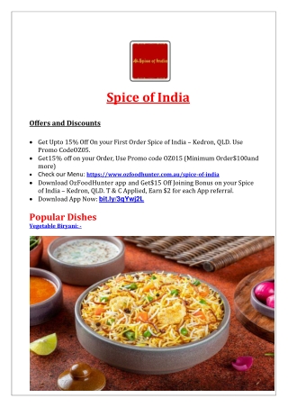 15% Off - Spice of India Restaurant Menu in Kedron QLD