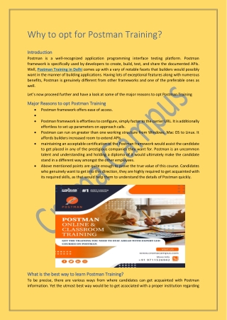 Why to opt for Postman Training?