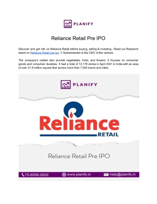 reliance retail pre ipo