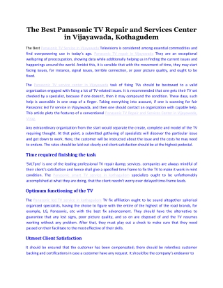 The Best Panasonic TV Repair and Services Center in Vijayawada