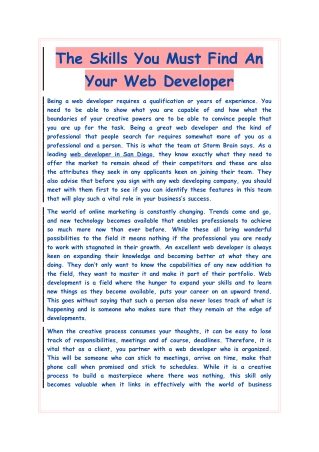 The Skills You Must Find An Your Web Developer