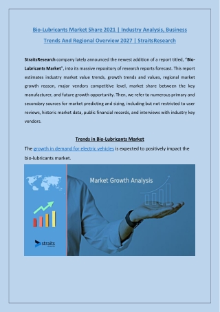 Bio-Lubricants Market Outlook 2021 | StraitsResearch