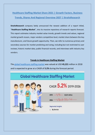 Healthcare Staffing Market Trends 2021 | StraitsResearch