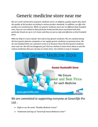 Generic medicine store near me