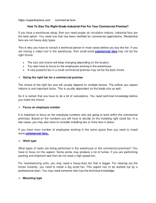 How To Size The Right-Grade Industrial-Fan For Your Commercial Premise