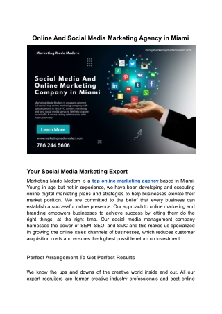 Top Online And Social Media Marketing Agency in Miami