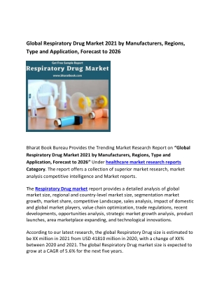 Global Respiratory Drug Market 2021 Regions and Forecast to 2026