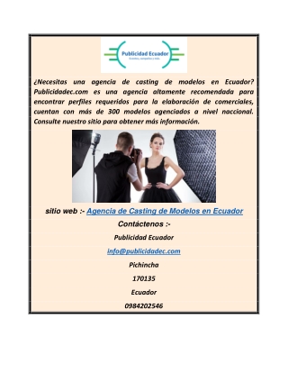 Model Casting Agency In Ecuador  Publicidadec
