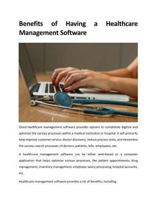 Benefits of Having a Healthcare Management Software