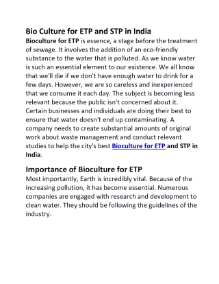 Bio Culture for ETP and STP in India