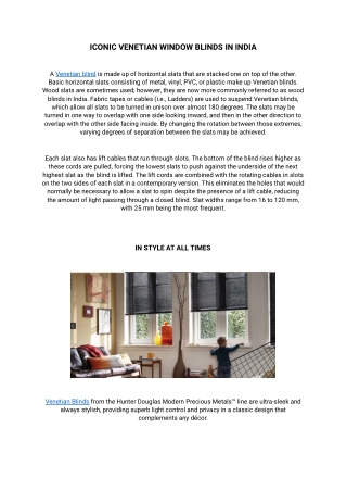 Iconic Venetian Window Blinds In India