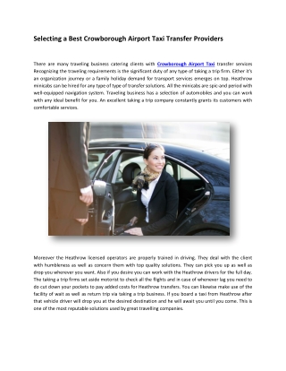 Selecting a Best Crowborough Airport Taxi Transfer Providers