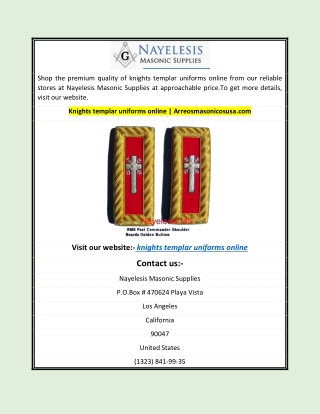 Knights templar uniforms online | Arreosmasonicosusa.com