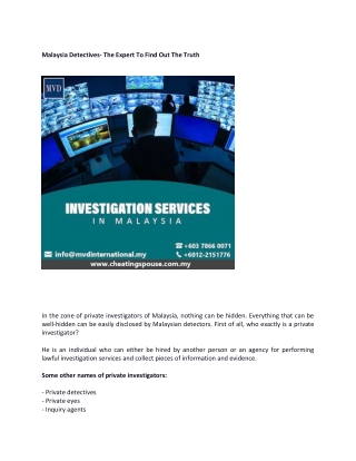 Malaysia Detectives- The Expert To Find Out The Truth
