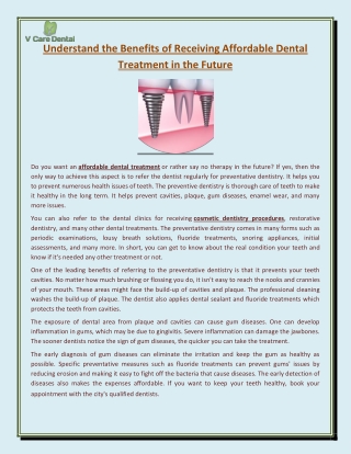 Understand the Benefits of Receiving Affordable Dental Treatment in the Future