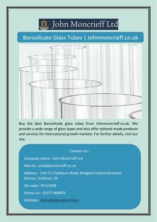 Borosilicate Glass Tubes | Johnmoncrieff.co.uk